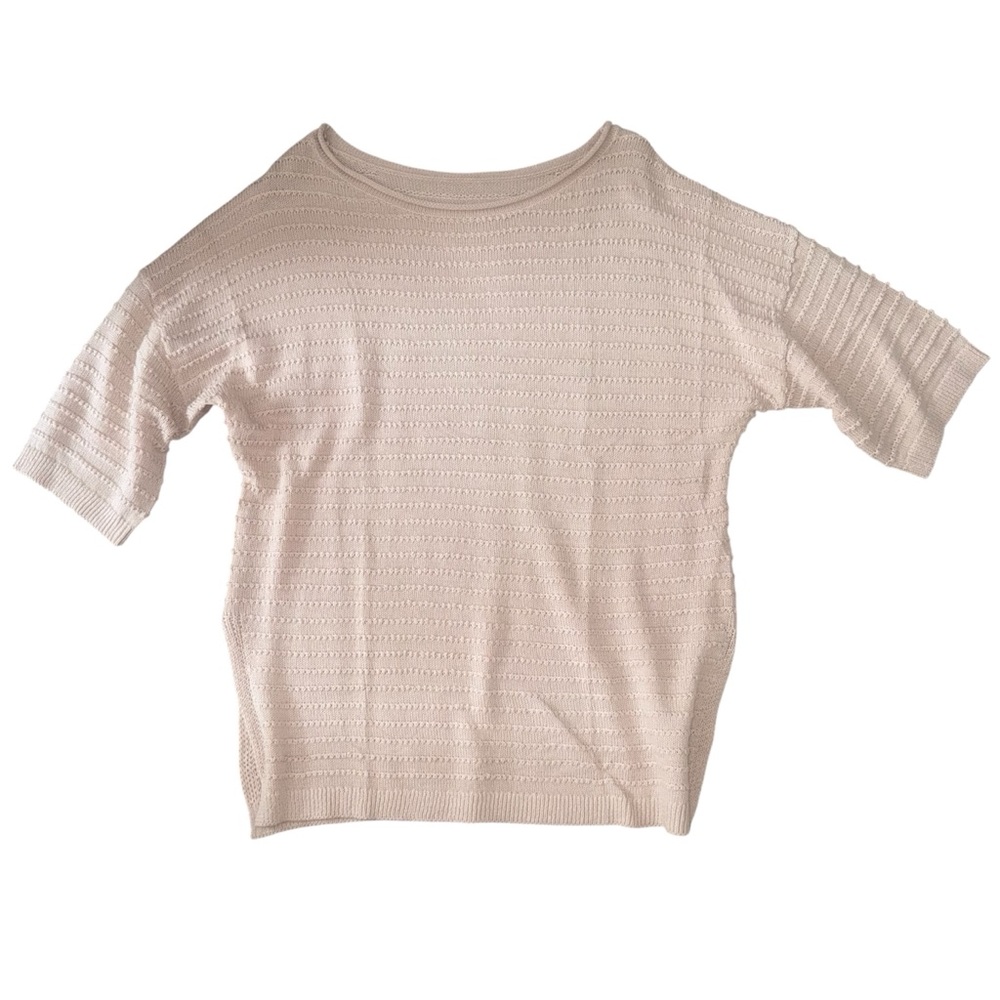 Short Sleeve Sweater Knit Cream Apricot Knit Top - Large COPY